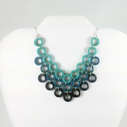 blue bib necklace paper quilled rings chainmaille quilled